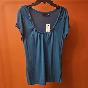 The Limited Blue Ruched Ruffled Blouse